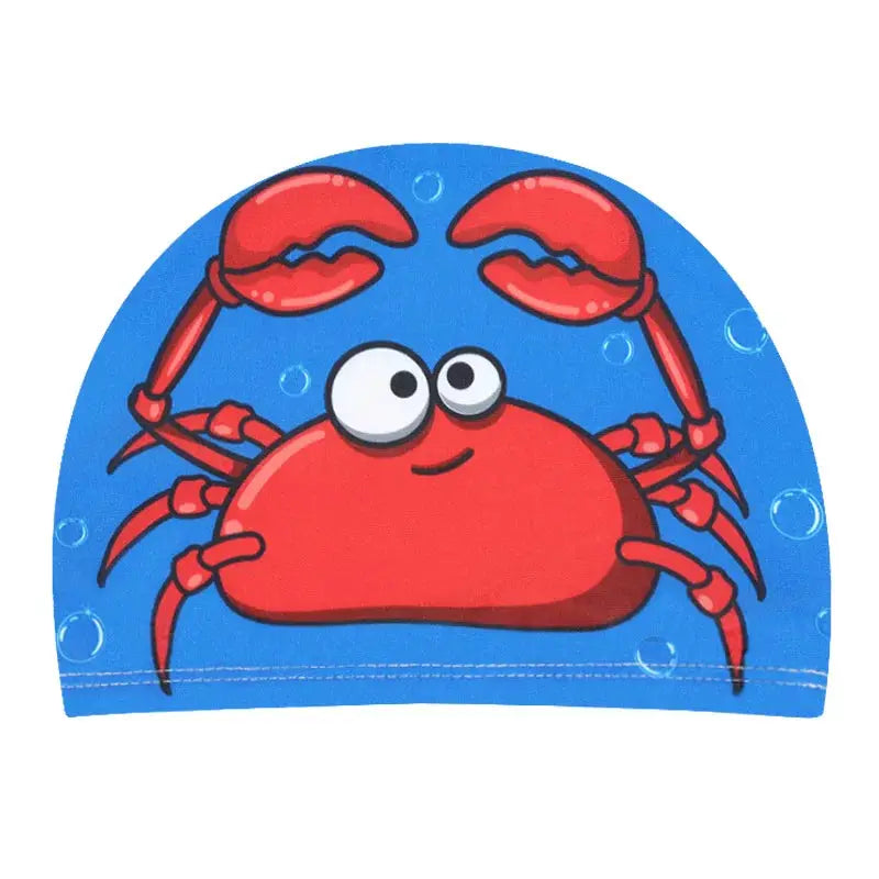 Kids Cartoon Swim Cap Elastic Fabric Pool Water Sports Ears Protection Hat Bathing Cap Boys Girls