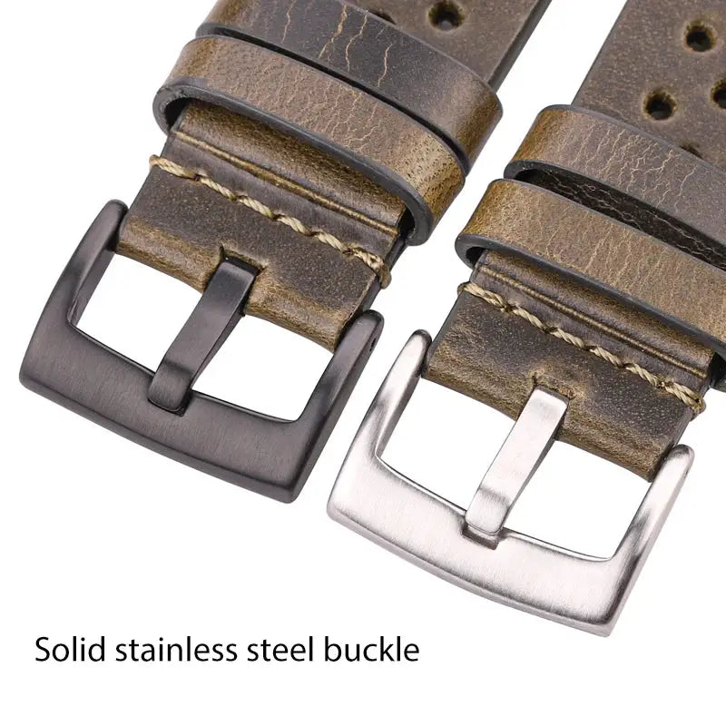 Heritage Leather Handmade Cowhide Watch Band 18mm 20mm 22mm 24mm Breathable Oil Wax Treated For Comfort
