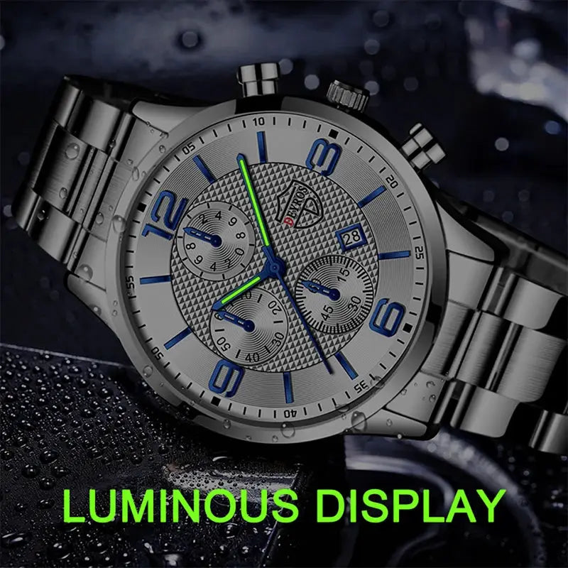 LuxAurum Mens Luxury Business Watch Stainless Steel Quartz With Calendar And Luminous Hands