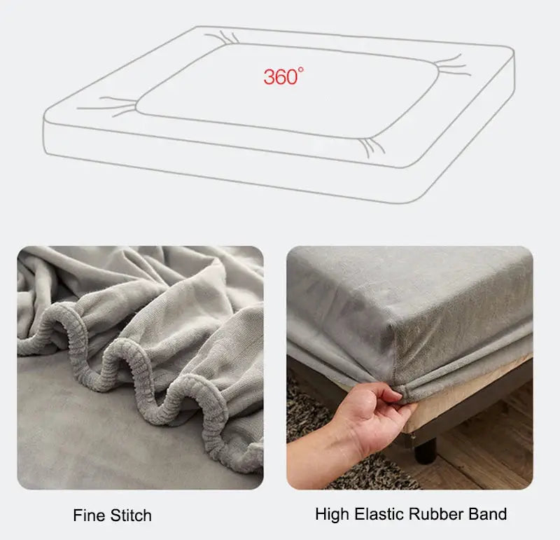 AISIRUI warm winter plush fitted sheet in grey with 360° elastic band for double bed by Simples Market