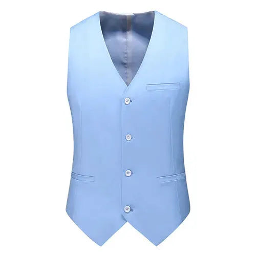 Vest waistcoat by Simples Market, men's light blue slim-fit V-neck, formal wedding tuxedo style, 6XL