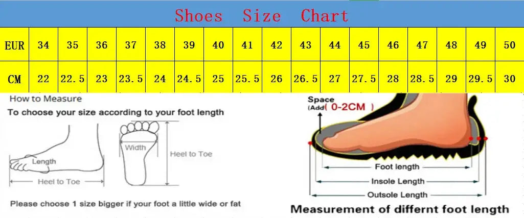 Men's loafers size chart showing EUR 34-50 and foot-length measurements, Simples Market