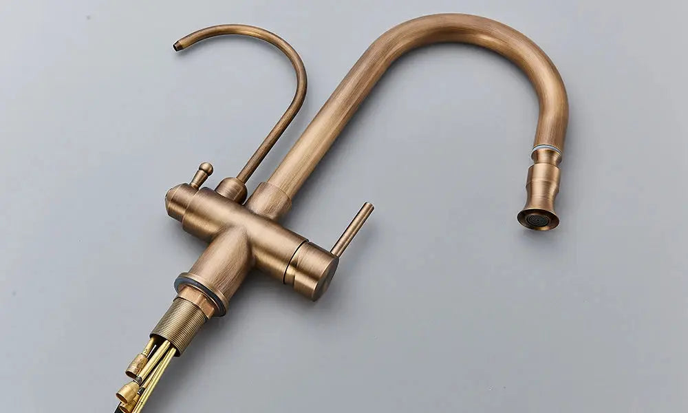 Rozin antique-brass pull-out kitchen faucet with swiveling spray head
