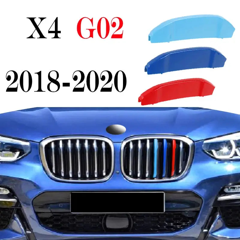 3-piece BMW front grille trim strips in red, blue and light-blue for X4 G02 2018-2020