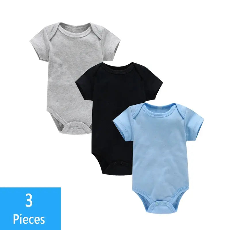 3 Piece Baby Bodysuit Set Cotton Summer Romper For Newborns Boys Girls Solid Color Jumpsuit Clothing