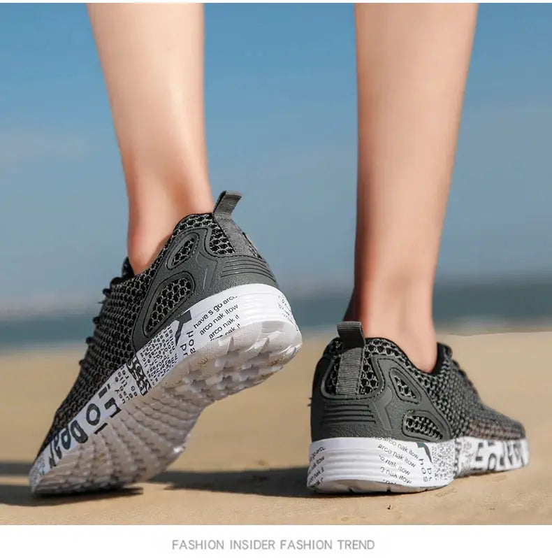 Simples Market men's black gray mesh water shoes pair with white foam sole for beach wear