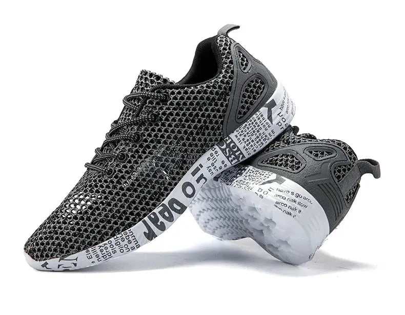Men's mesh sneakers by Simples Market, black breathable upper with white printed foam outsole for casual beach and water wear