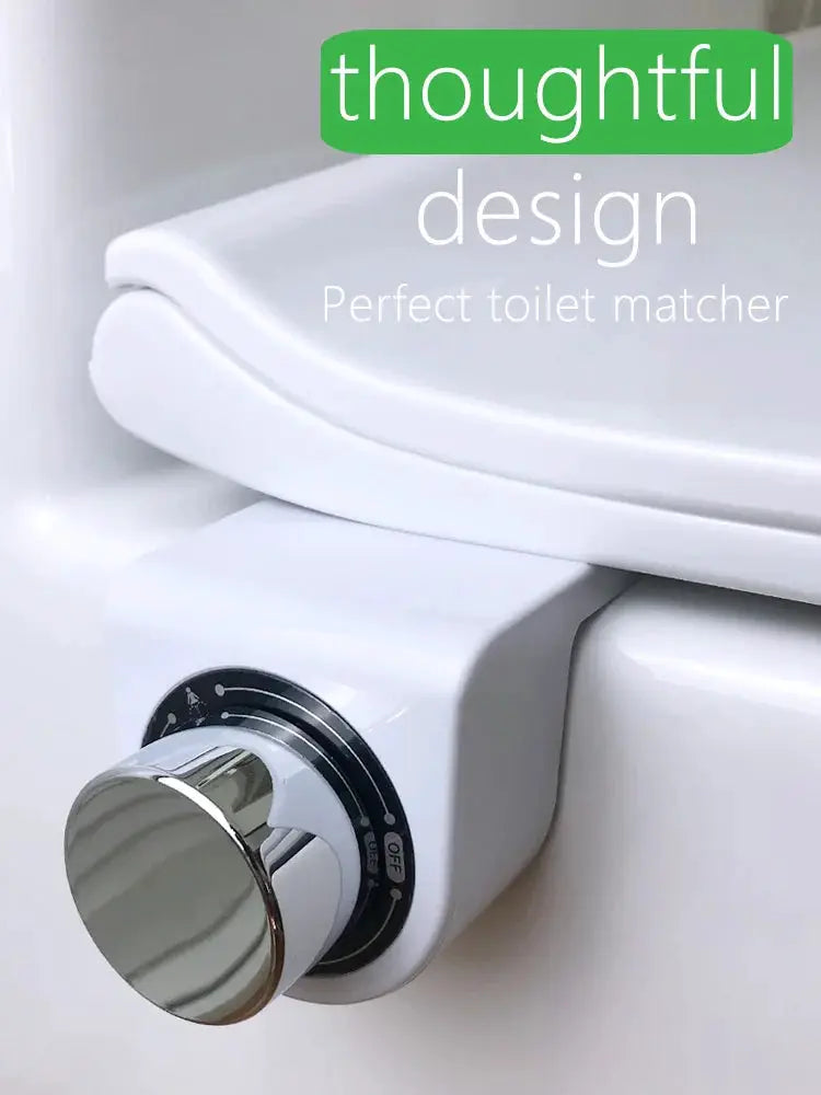 Simples Market small bidet toilet seat attachment with chrome knob, white dual-nozzle non-electric sprayer