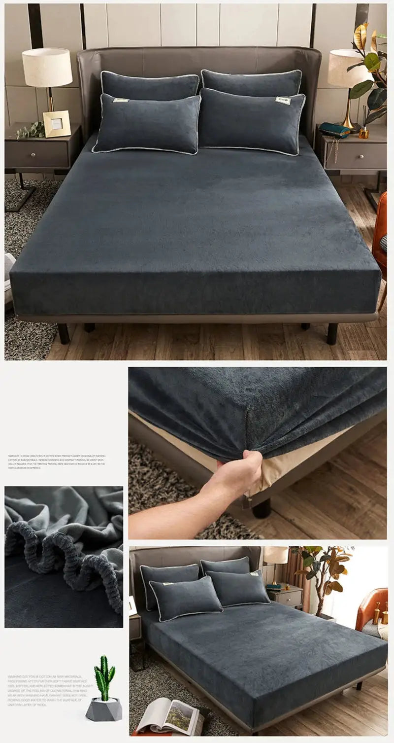 AISIRUI warm winter plush fitted sheet in dark blue coral fleece with elastic corners, by Simples Market.