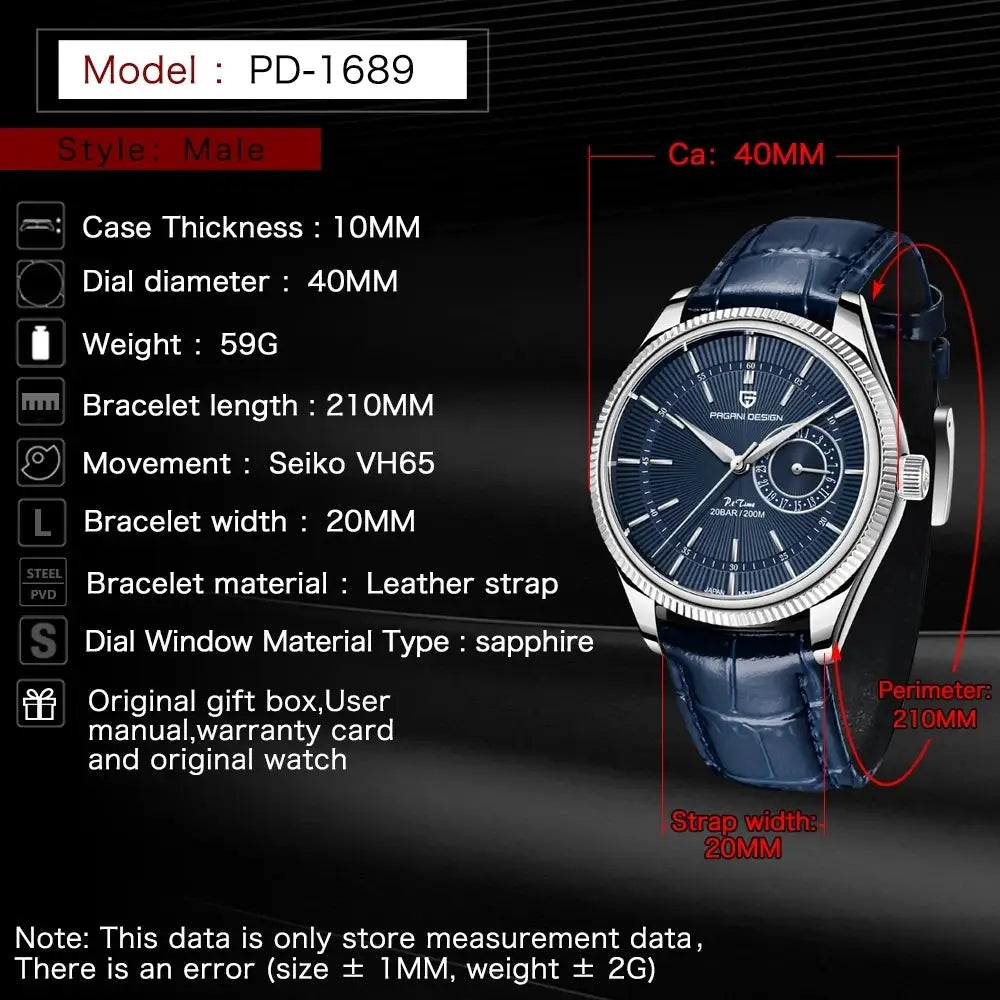 Pagani Design Men Quartz Wristwatch Luxury Sapphire Crystal Diver Watch 200m Water Resistant Date Display Business Style