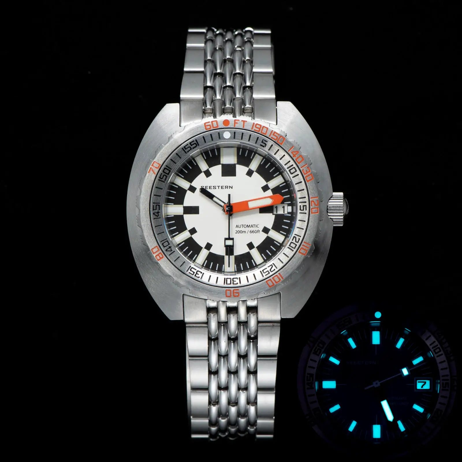 Seestern diver watch for men, stainless steel bracelet, automatic movement, sapphire glass, 200m water resistant
