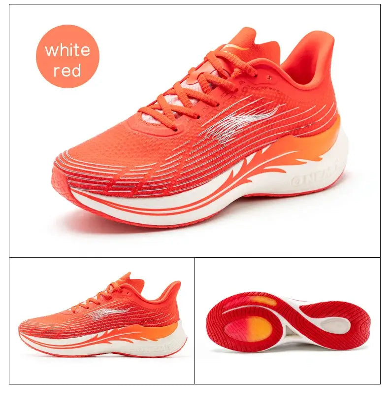 Onemix running shoes by Simples Market, orange-red breathable lightweight lace-up athletic sneakers