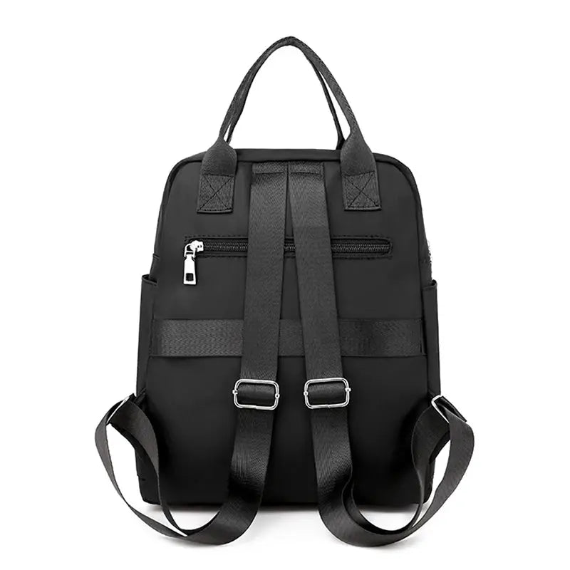 Simples Market women's black waterproof Oxford backpack with padded straps, large capacity travel and school bag