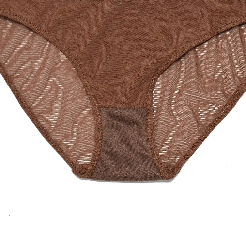 Panties brown lace-mesh underwear with sheer panels on sides