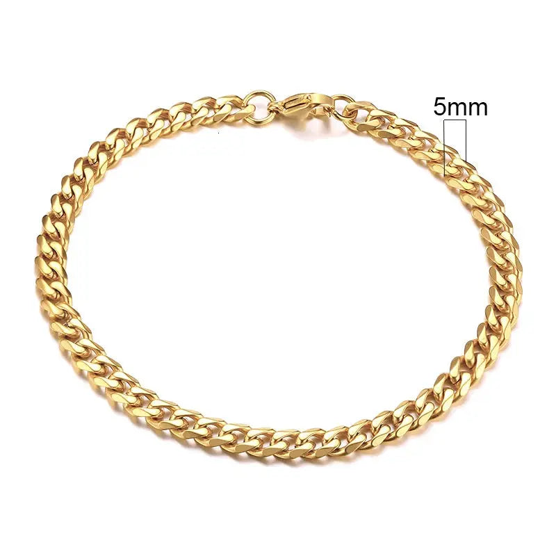 Vnox Stainless Steel Cuban Link Bracelet Unisex Curb Chain for Men and Women with Lobster Clasp