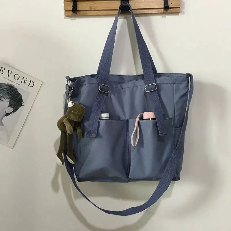Waterproof Oxford large-capacity women's handbag by Simples Market, blue-gray with dual top handles