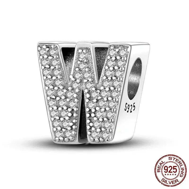 26 Alphabet Beads A To Z 925 Sterling Silver Love Charm Fit Original Bangle Charms Bracelet CZ Zircon Jewelry