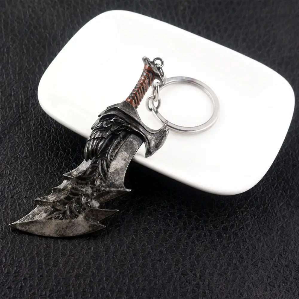 God Of War Kratos Sword Keychain Pendant Zinc Alloy Antique Silver Finish For Keys Backpacks And Bags