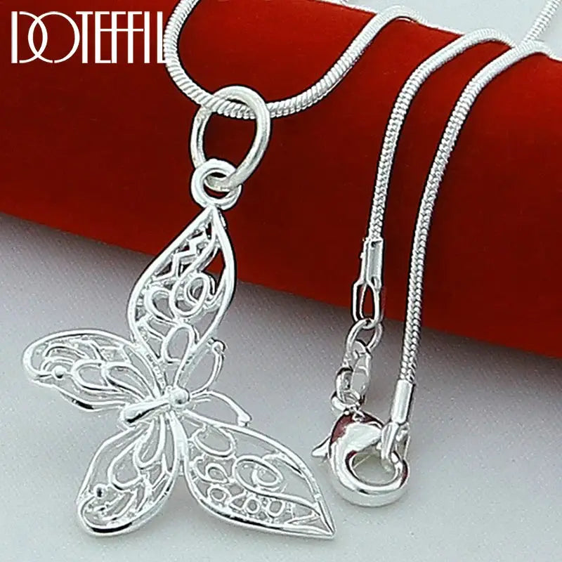 DOTEFFIL 925 Sterling Silver Butterfly Pendant Necklace with Snake Chain 18 to 30 Inches For Women Wedding Jewelry