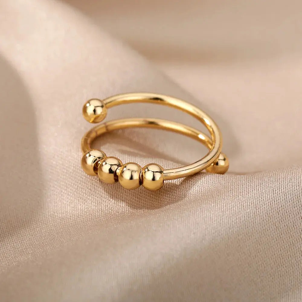 Adjustable Stainless Steel Spinner Ring For Women Anxiety Relief Beads Freely Rotating Anti Stress Jewelry Gift