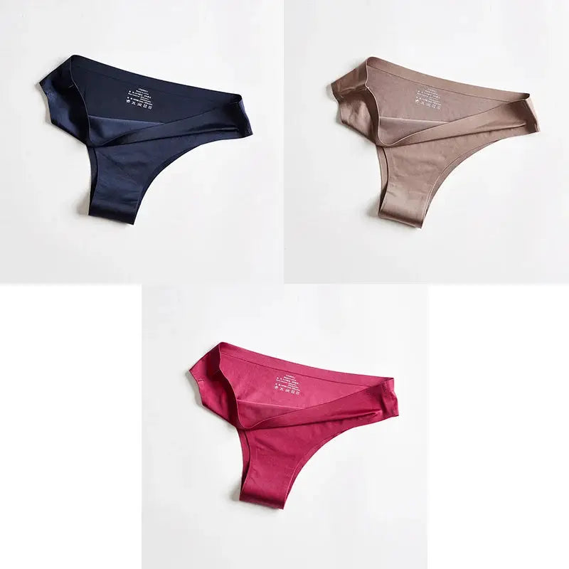 Women's seamless thong underwear set by Simples Market in navy, taupe, and pink (3 pcs)