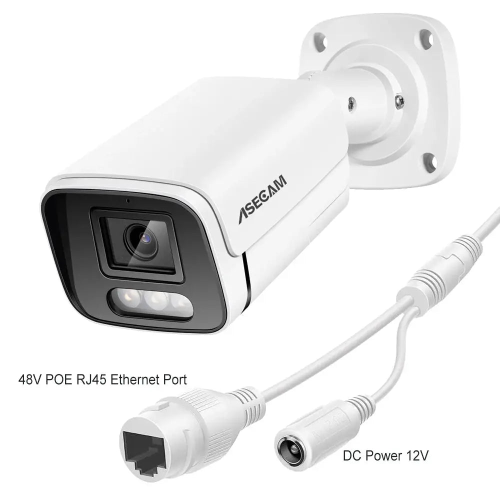 Asecam outdoor 4K IP bullet security camera with POE and color night vision, metal housing