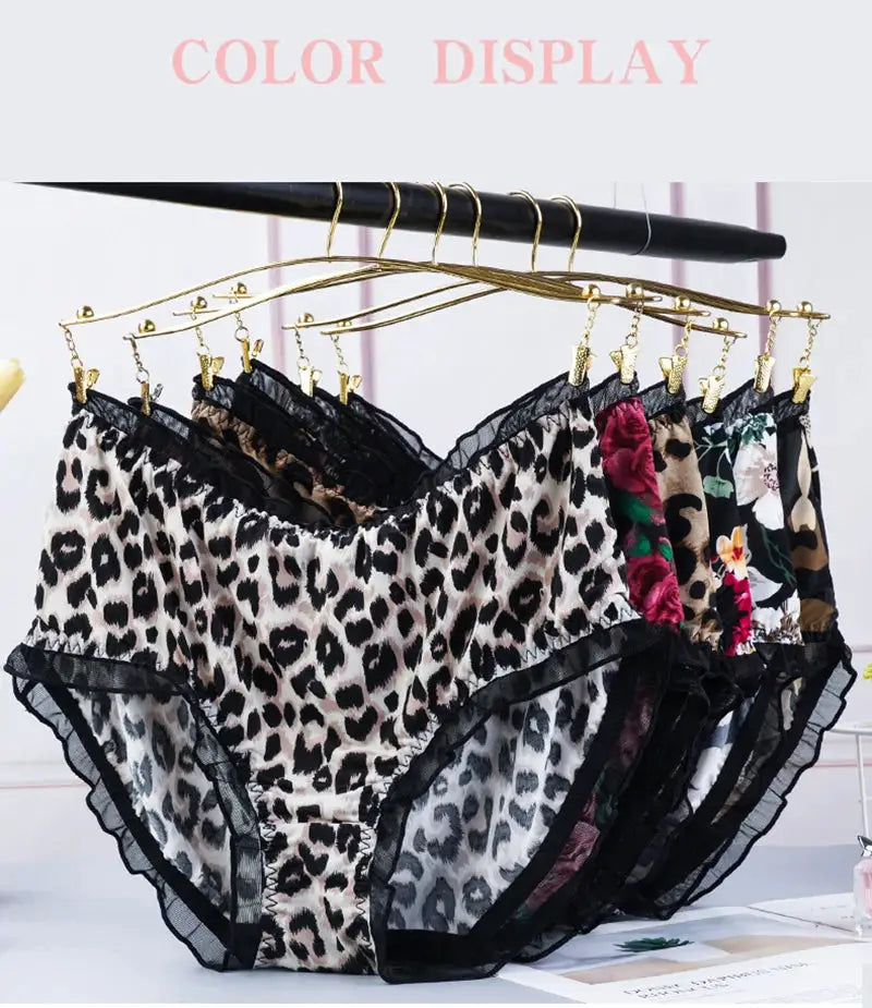 Simples Market women's leopard print lace panties with ruffle trim, set of 6 pairs