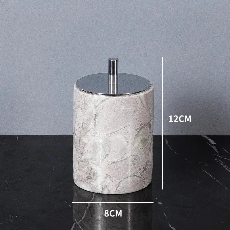 Simples Market natural marble soap dispenser with chrome pump, 12 cm tall