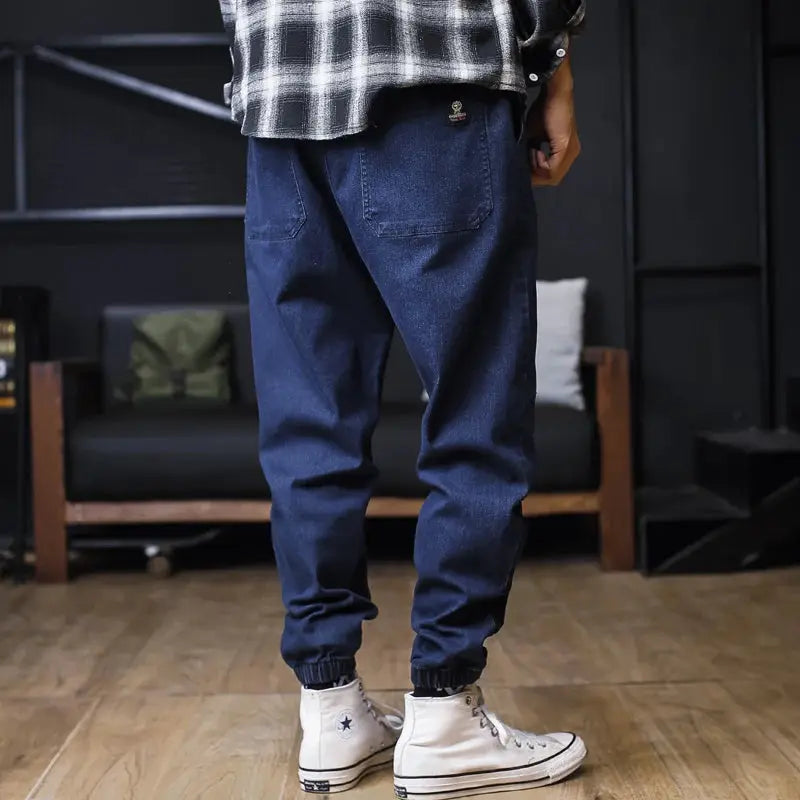 Simples Market plus-size denim jogger jeans, navy blue, ankle-length with elastic cuffs