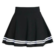 Black women's midi skirt with white double-striped hem and elastic waist