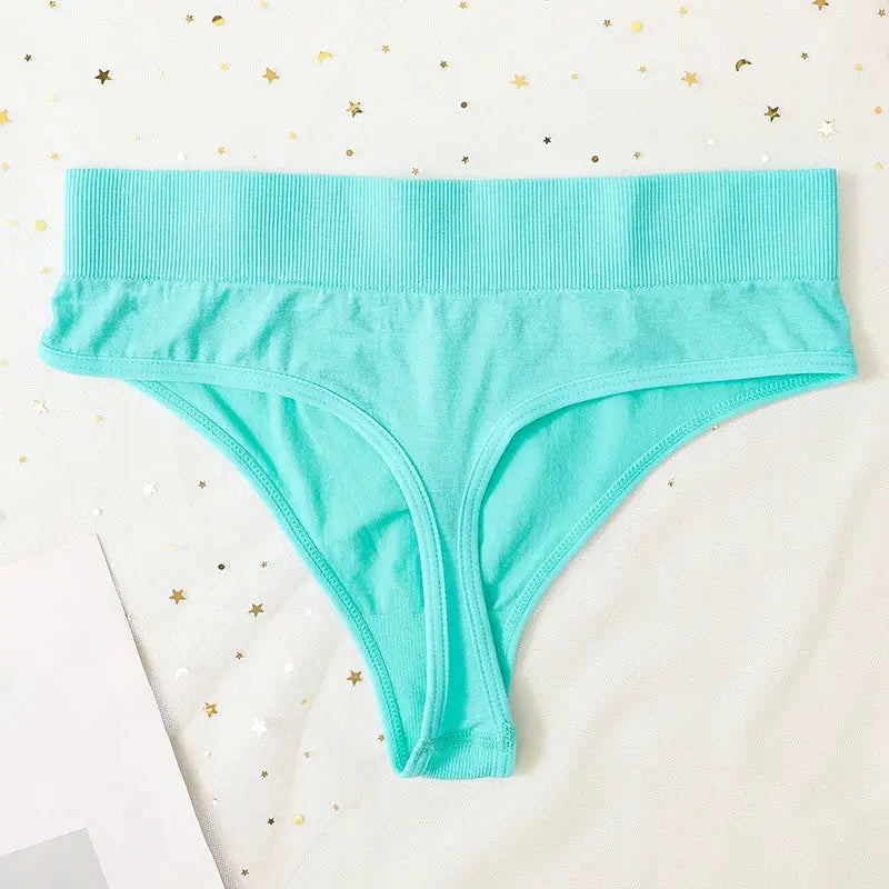 Turquoise ribbed thong underwear, high-rise G-string cut, women's lingerie by Simples Market