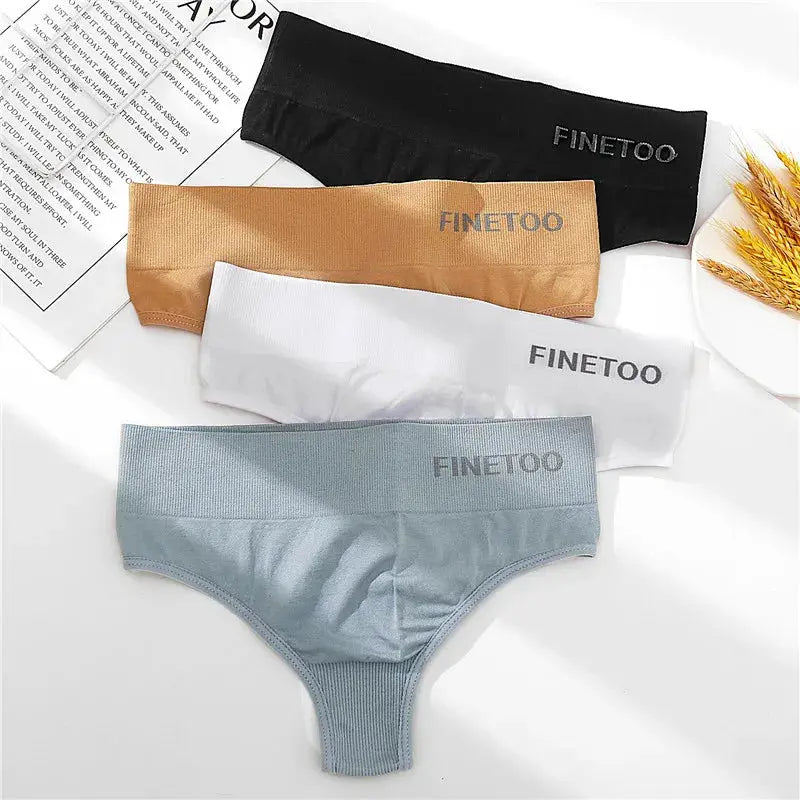 FINETOO G-String Panties 4-piece set, 4 colors with FINETOO logo on waistband