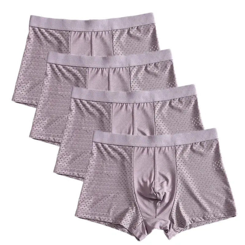 Four-pack lavender bamboo-fiber men's boxer briefs with breathable dotted panels