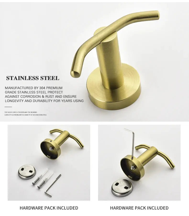 Toilet brush holder set in brushed gold by Simples Market; wall-mounted with hardware pack included.