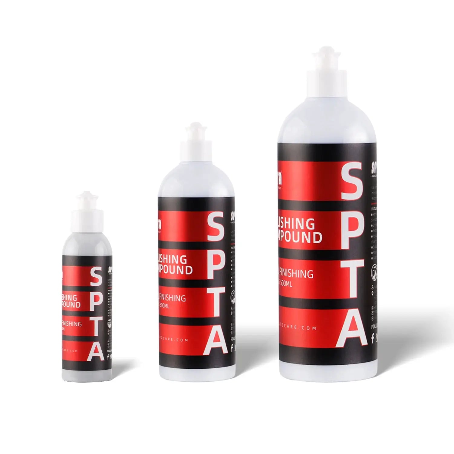 SPTA finishing compound bottles set, 3 bottles in sizes 120/500/1000 ml, for car scratch repair
