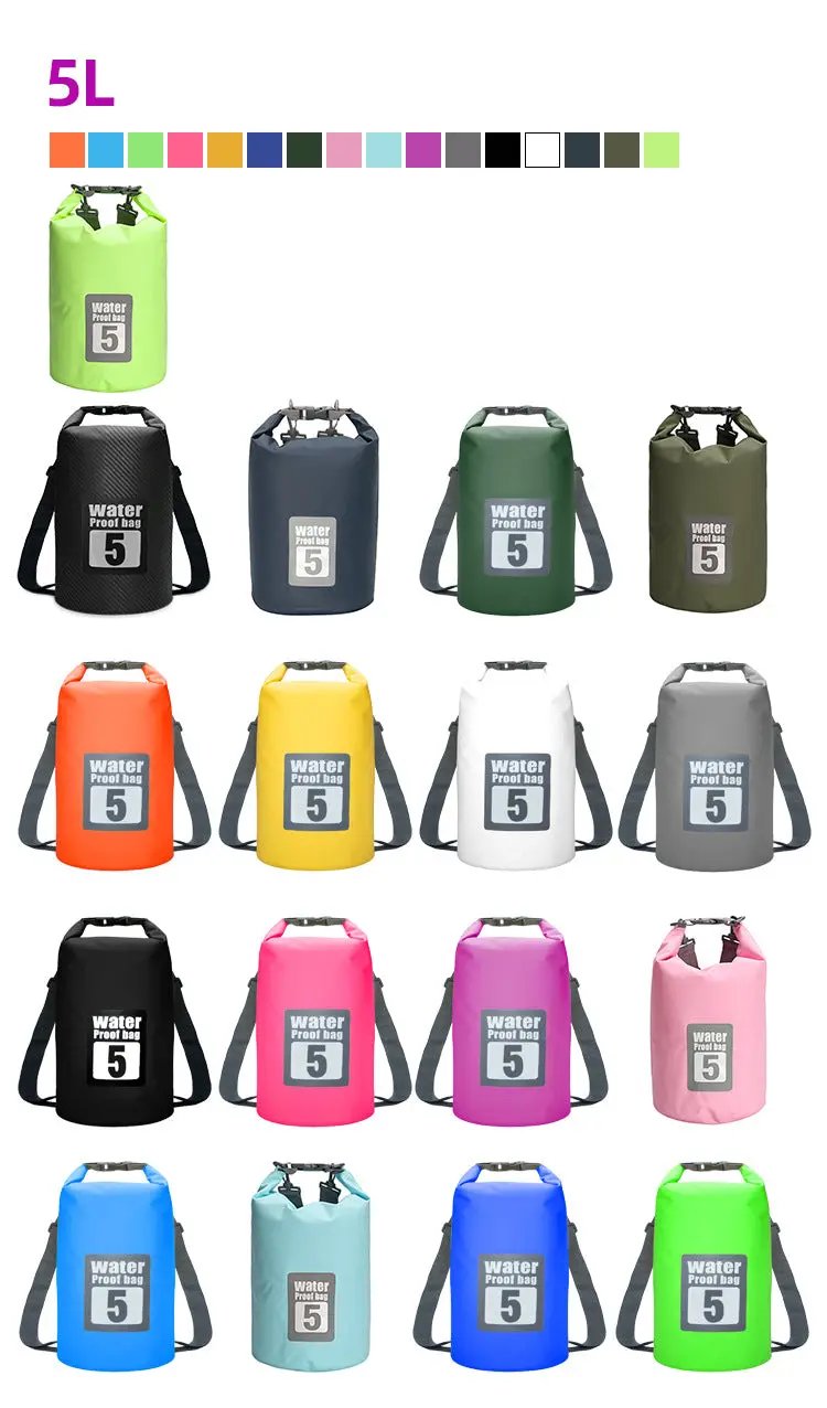 Simples Market 5L PVC waterproof dry bag with double shoulder strap for outdoor water sports in 20 color variants