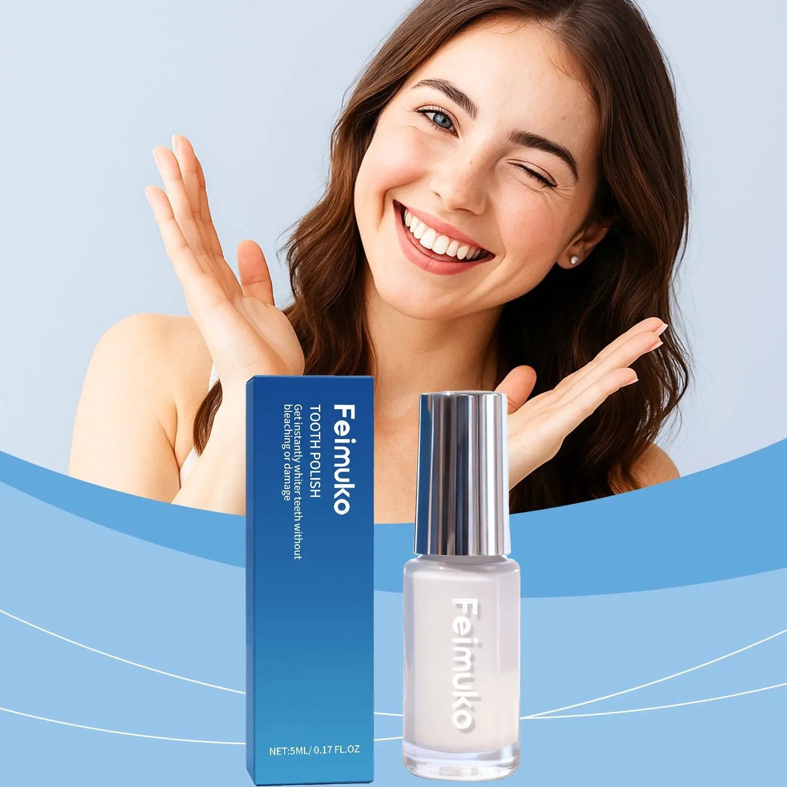 Tooth whitening paint kit with blue box packaging and clear 5 ml bottle, Simples Market