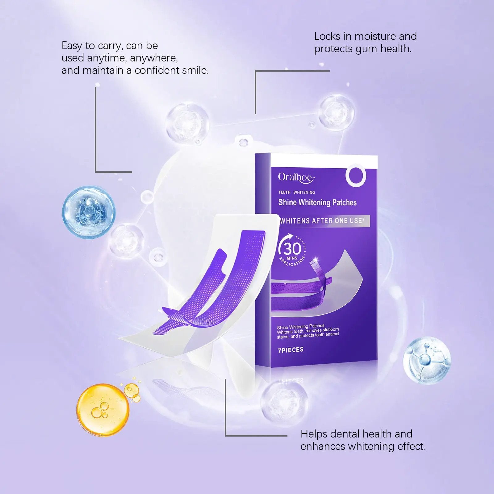 Oralhoe Shine Whitening Patches for teeth whitening, purple box, 7 pieces