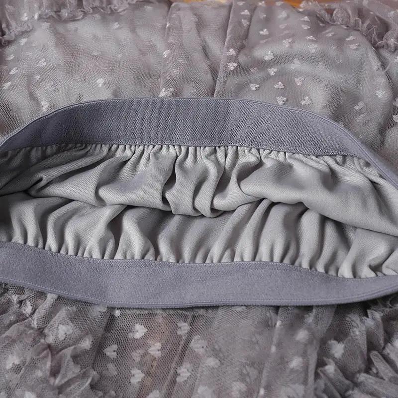 Women's lavender mesh heart-printed skirt with elastic high waist and gathered tulle