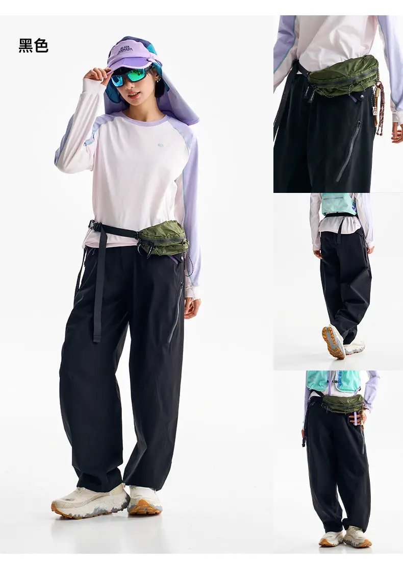 Ultra loose lightweight outdoor functional pants black cargo, wide-leg; waterproof, quick-dry
