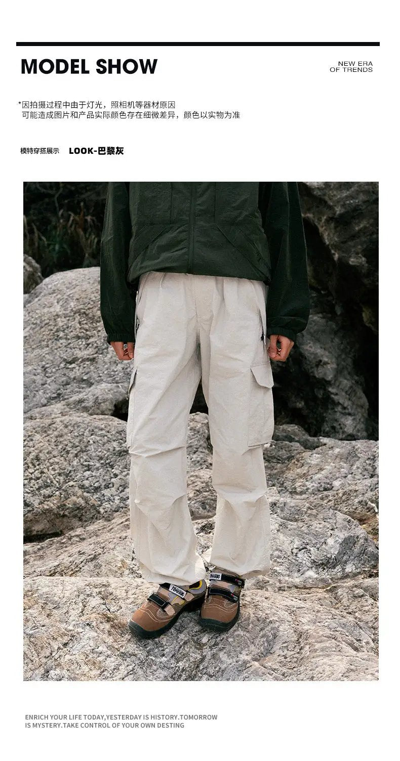 Ultra Loose Lightweight Outdoor Functional Cargo Pants in beige with cargo pockets, wide-leg
