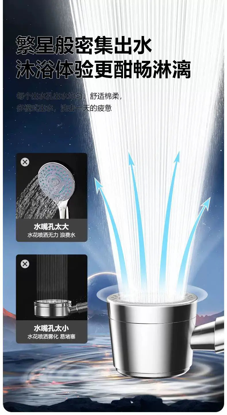 Simples Market New 5-Mode Pressurized Shower Head with Filter and Stop Button, chrome finish with water-saving spray nozzles