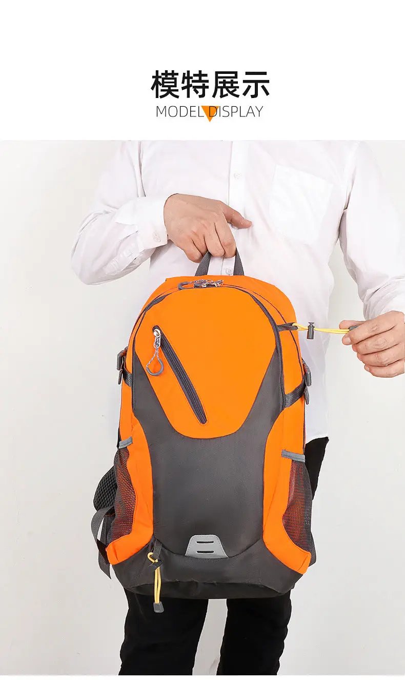 Backpack 40L outdoor waterproof, orange and gray with side mesh pockets