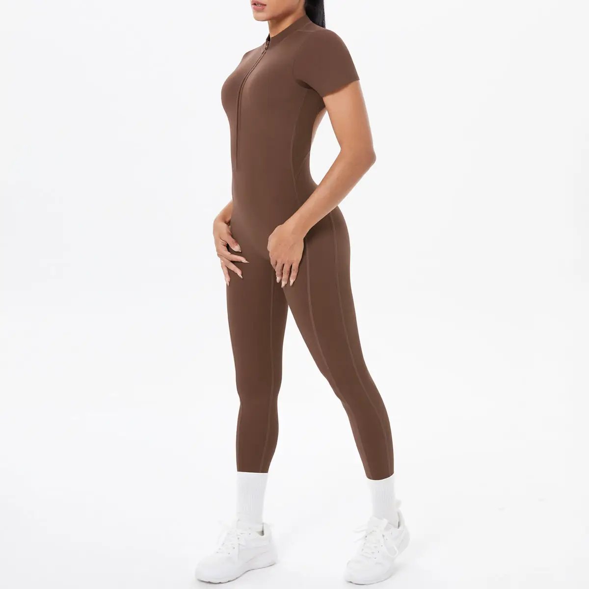 Backless bodycon scrunch jumpsuit Simples Market brown for women, dance fitness wear