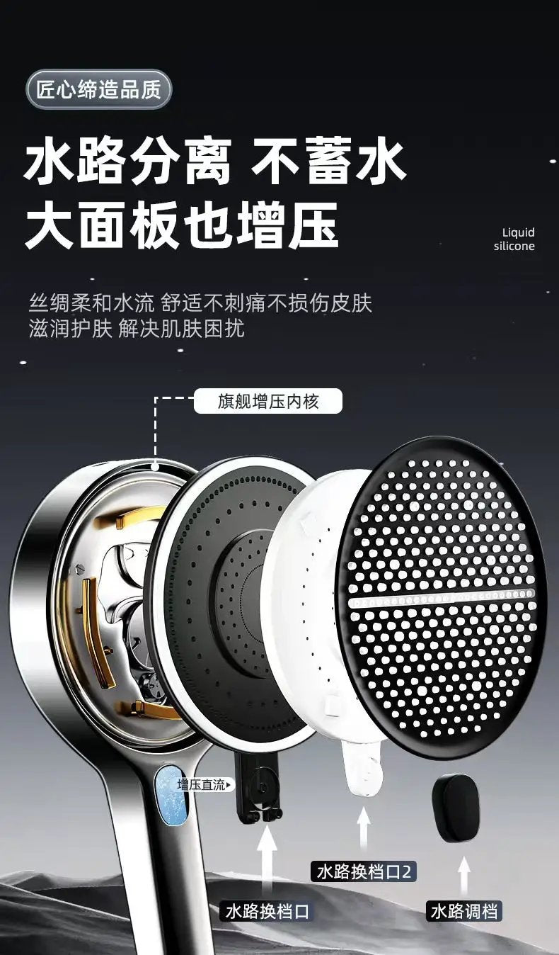 15cm black shower head by Simples Market with large panel and high-pressure 4-mode spray