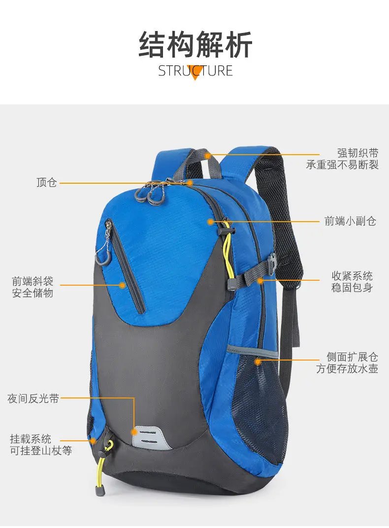 Classic 40L outdoor backpack blue and gray, waterproof travel pack for men and women by Simples Market