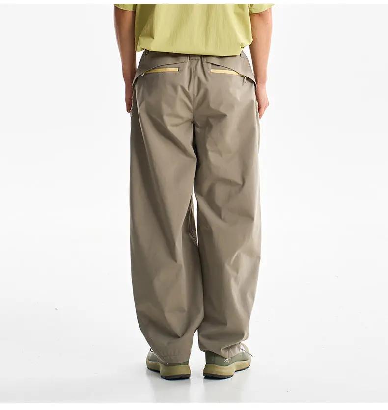 Ultra Loose Lightweight Outdoor Functional Pants, Simples Market; khaki wide-leg cargo pants with tan zip rear pockets.
