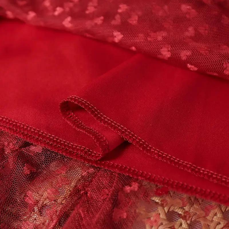 Women's red mesh heart-printed skirt with elastic high waist and tulle overlay by Simples Market