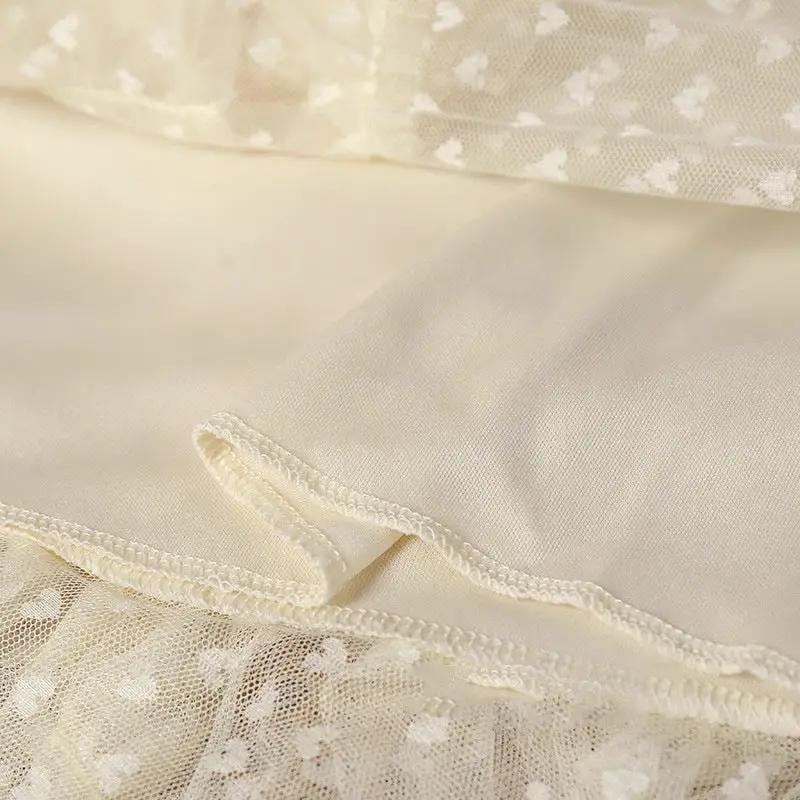 Mesh heart printed skirt for women by Simples Market, ivory elastic high-waist with tulle overlay