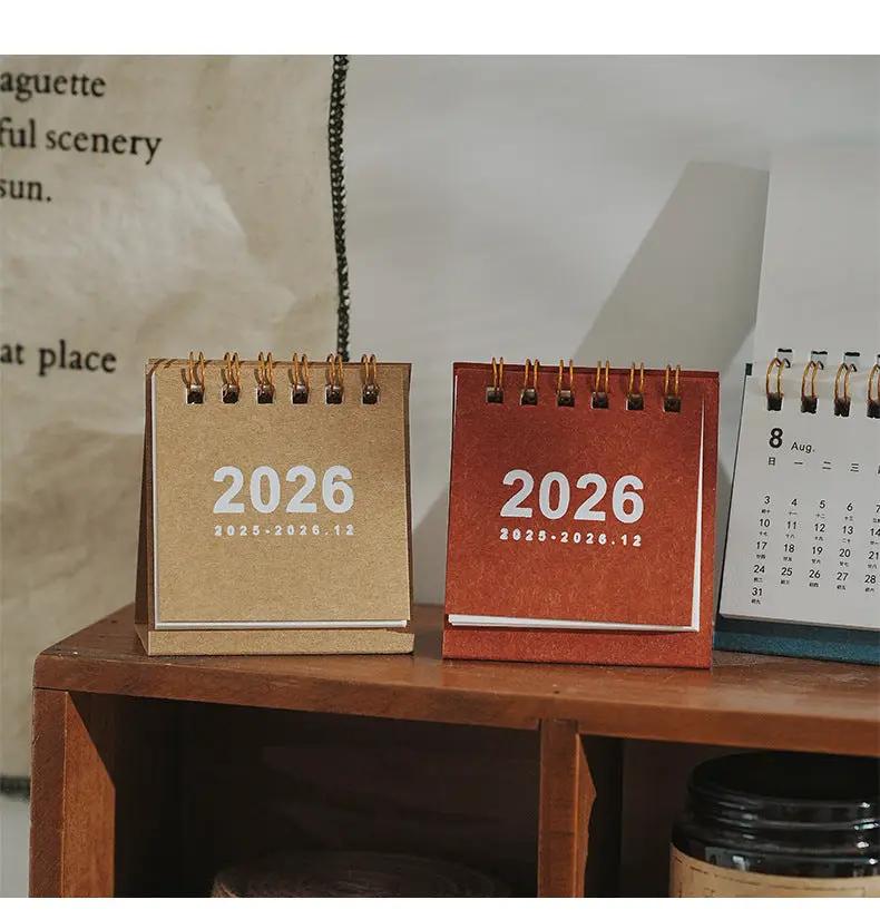 Simples Market 2026 mini desk calendars set of 2 in kraft brown and red coil designs